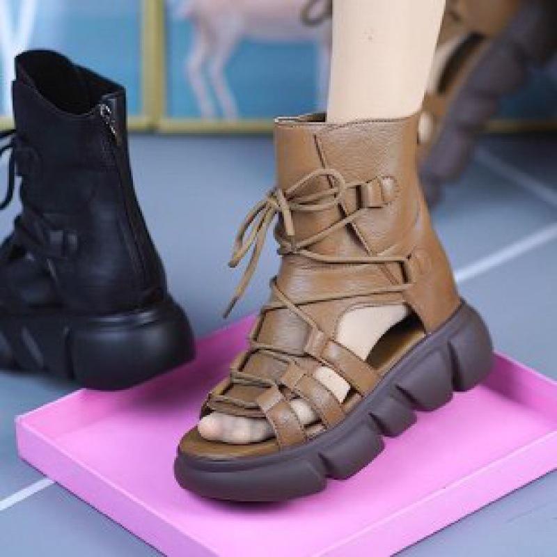 Fashion Hole Shoes Muffin and Fish Mouth Cool Boots Summer New Women's Straps British Style High-top Thick-soled Roman Sandals