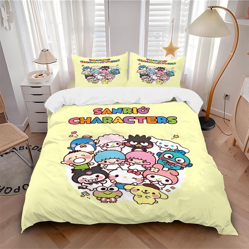 3pcs Sanrio Characters Gathering Pattern Bedding Set, 1* Cover + 2*Pillowcases, Printed Bedding Set, Soft and Comfortable.S085