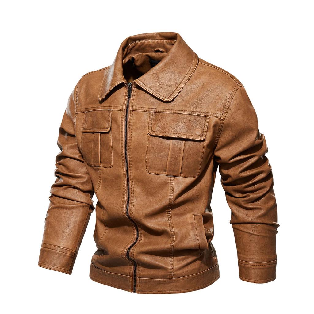 Fourth Generation Men's Leather Jacket - Wash-Faded Style, European Boutique Design, US Sizing