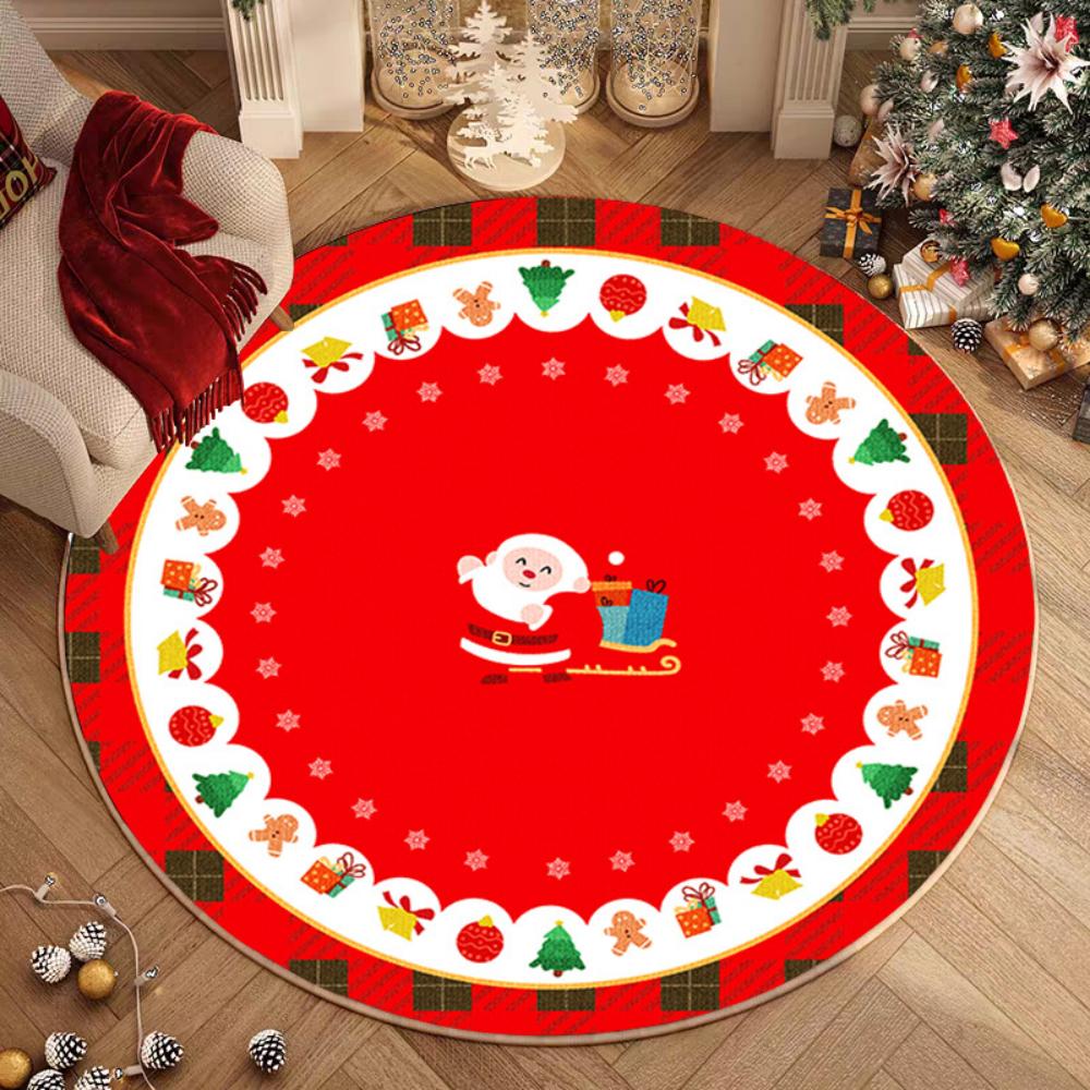 1pcs Festive Snowflake Christmas Tree Round Rug Holiday Decor Cozy Living Room  Bedside Rug Floor Mat Winter Seasonal Home Gift