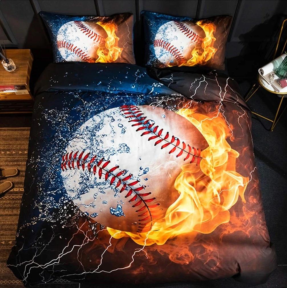 3D Baseball Bedding Set Sports Bedroom Decor Duvet Cover Sets With Pillowcases Sport Baseball Themed Sports Fans Essential Gifts