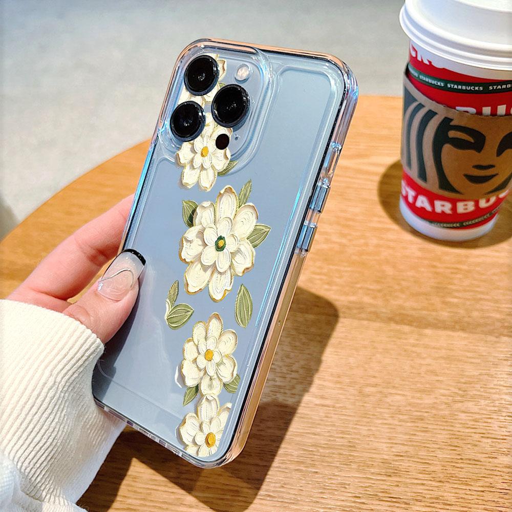 White Camellia Garland Phone Case for IPhone 14 15 16 17 13 12 11 Pro Max Plus 12 13 Mini TPU Protect Cover