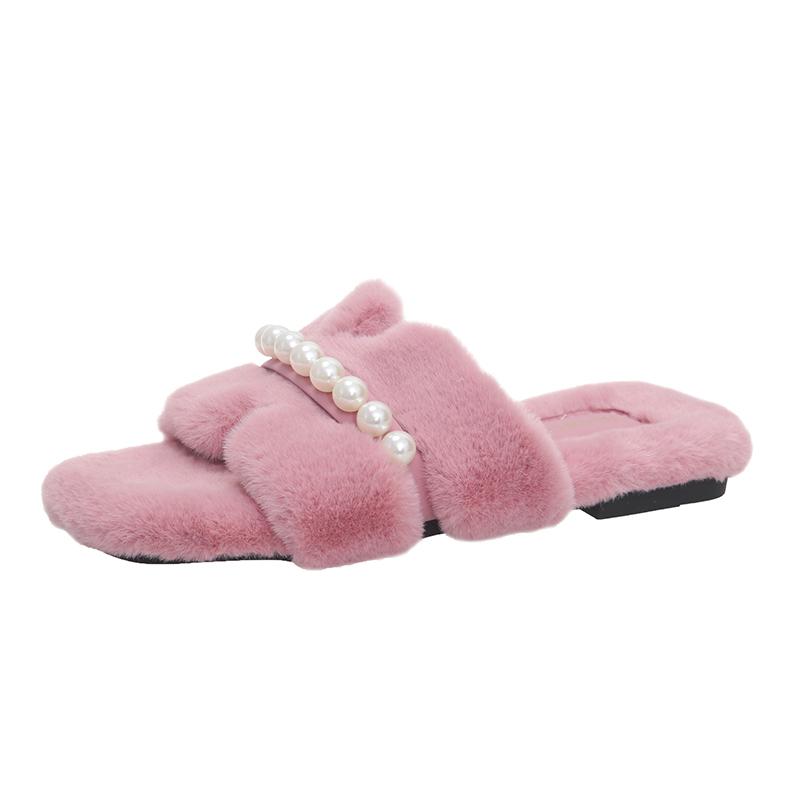 Fashion French Straight Cotton Slippers Women's Outer Wear Autumn and Winter New Comfortable Retro Flat Plush Mop