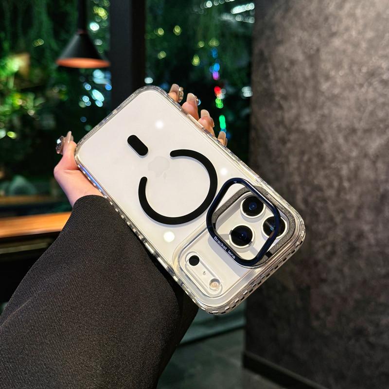 Applicable to iPhone17proMax lens holder Magnetic suction mobile phone case Transparent Apple 16 non-slip edge 15 protective case