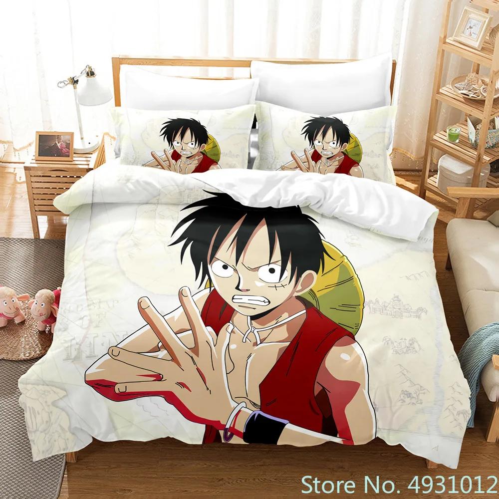 

One Piece Мальчик Луффи 3 шт. Комплект постельного белья Наволочка Аниме Постельное белье Мультяшный 3D-печать Дети Взрослый Ребенок Мальчики Пододеяльник Наволочка Подарок EU Single(135*200cm)3pcs