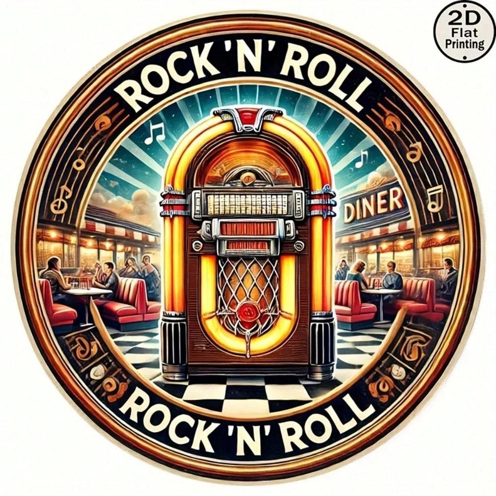 

Vintage Rock n Roll Jukebox Round Metal Tin Sign Wall Art Decor 8x8 20x20 разноцветный