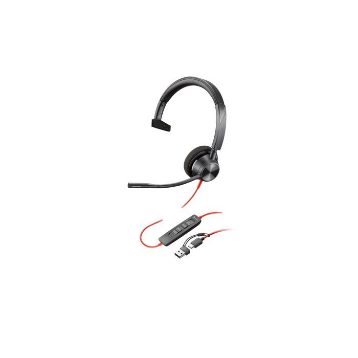 HP Poly Blackwire 3310 Monaural Microsoft Teams Certified USB-C Headset +USB-C/A Adapter