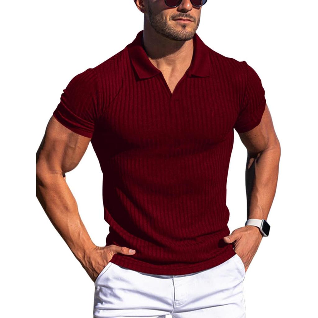 European & American Summer POLO Shirt - Men's V-neck, Lapel, Vertical Stripe, Short Sleeve T-shirt