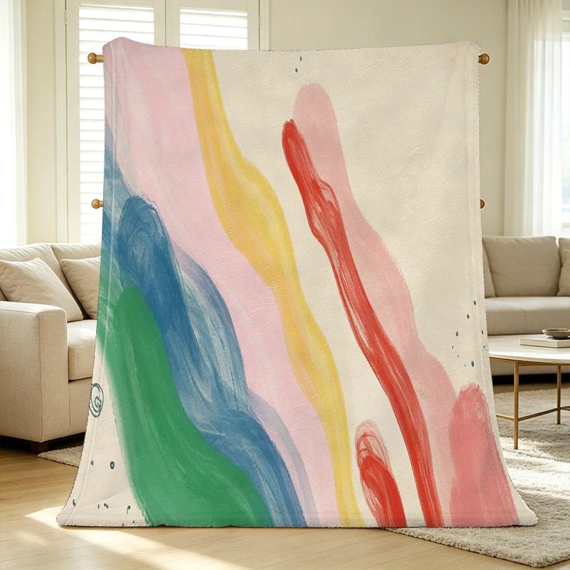 Thick Abstract Art Flannel Blanket, Soft Breathable Single Size Cover, Ideal for Bedroom, Guest Room, Home Use Perfect for Christmas & Halloween