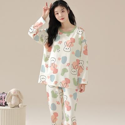 Rabbit Women Pajamas Sets Pullover Long Sleeves Long Pants Autumn Winter Cute Pyjamas Soft Sleepwear Cozy Pijamas Lady Girls Pjs