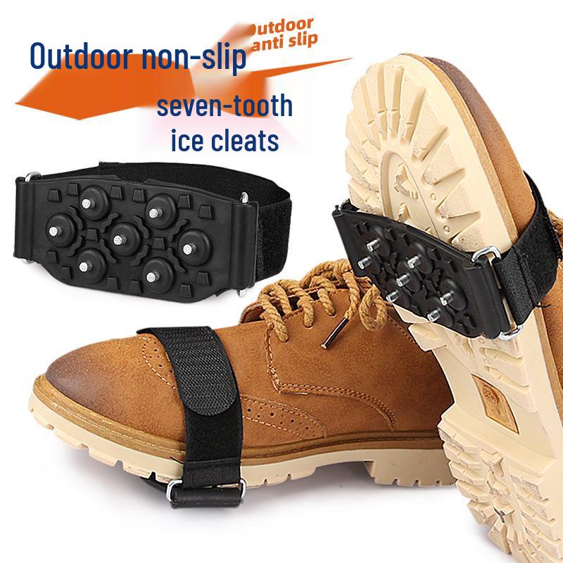 Adjustable Outdoor 7-Tooth Ice Cleats: Portable Anti-Slip Shoe Covers for Travel and Mountaineering.