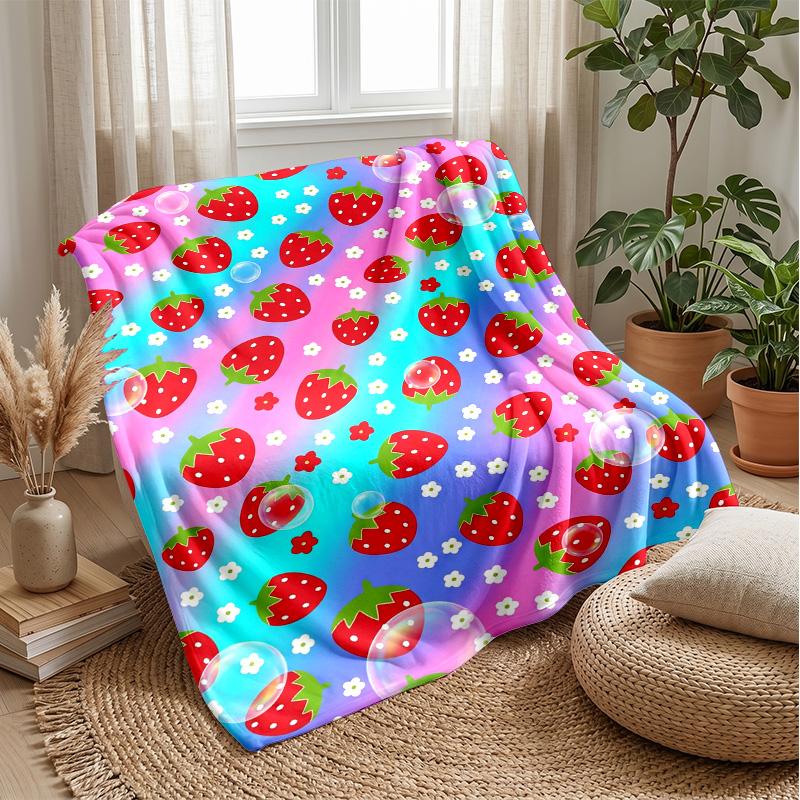 Strawberry Fantasy Garden Theme Blanket Lightweight Warm Flannel Blanket Decorative Throw Blanket for Home Decoration
