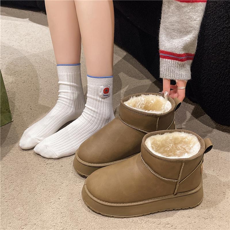 Fashion 2025 Winter Snow Boots Women's Simple Booties Flat Thickened and Fleece Warm Platform Cotton Shoes