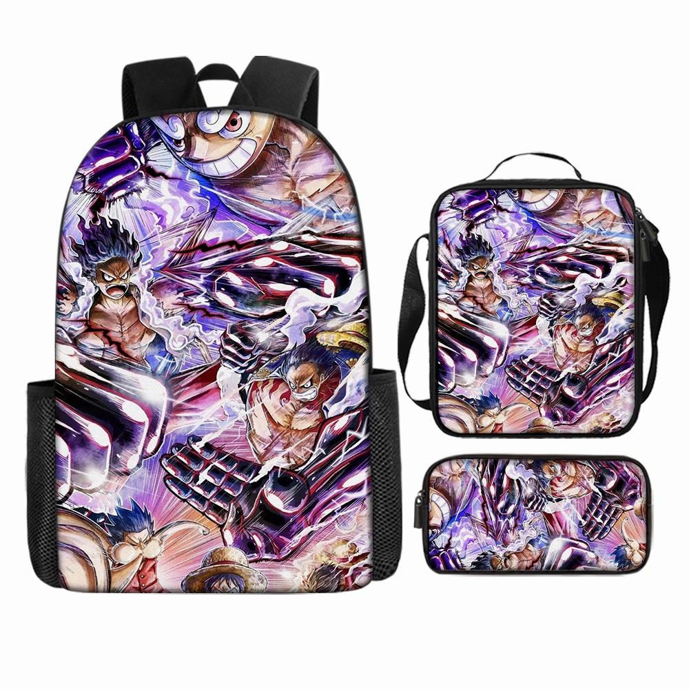 Anime Rucksack Set One Piece Naruto Schultasche für Jungen Schüler Laptop Rucksack Umhängetasche Federmäppchen 3-teilig Große Kapazität Wasserdicht