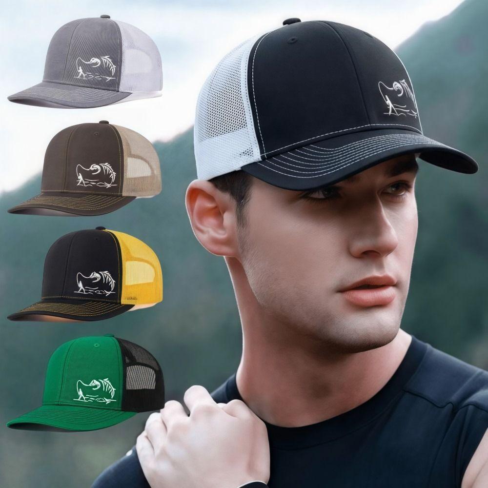 Fashion Fisherman Print Men's Baseball Cap Grid Hip Hop Trucker Hat Lightweight Breathable Duck Tongue Hat Spring Summer Outdoor