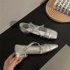 Silver Mary Jane Shoes Women's Shoes Spring and Autumn New Thick Heel Light Mouth Fairy Shoes Evening Breeze Gentle  Shoes