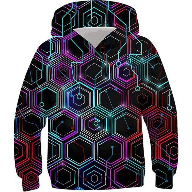 Podzimní Barevný Kreativní Vzor 3D Tištěné Mikiny Módní Ležérní Sportovní Dlouhý Rukáv Dětské Chlapecké Mikiny s Kapucí