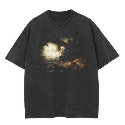 T-shirt Grafica Streetwear Doomsday Cotone Nero Lavato Magliette Unisex Top Estivi Maniche Corte T-shirt