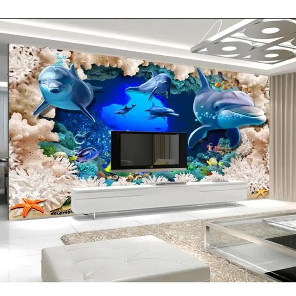 Ocean World Dolphin Beach Coral Background Room Home Decor 3d Wall Murals Wallpaper