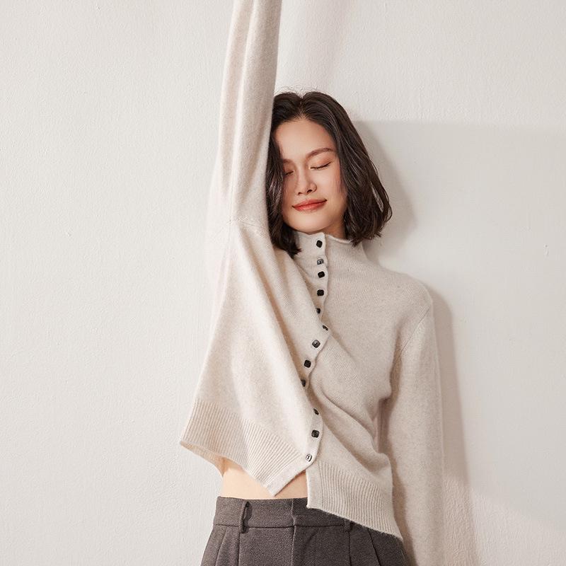 Lekasha Red Cashmere Stand Collar Two-Wear Soft Knit Cardigan for Autumn/Winter