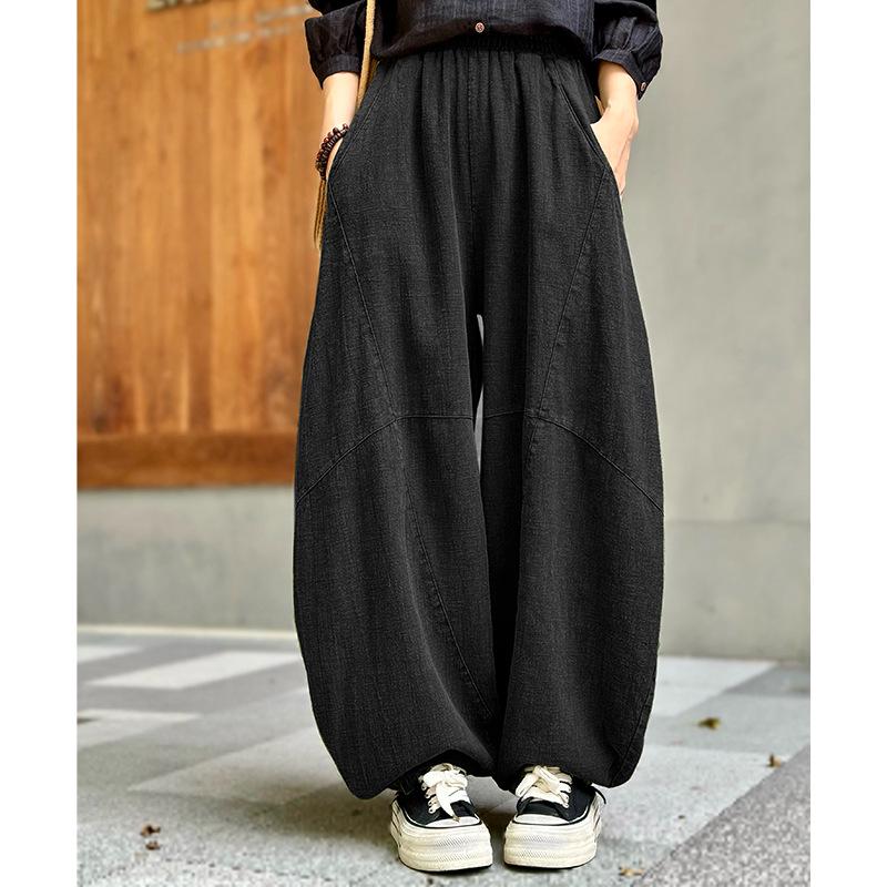 Women's Cotton Linen Loose Lantern Pants - Autumn Zen Meditation Tai Chi Style