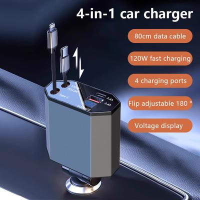 Cargador Rápido para Coche Multi-Protocolo de 100W con Pantalla LED - Dual USB y Tipo-C para iPhone/Samsung/Huawei/Xiaomi