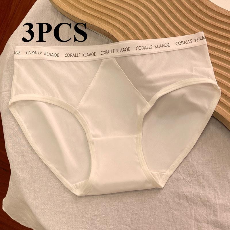 3 PCS Women's Seamless Thin Cotton Crotch Underwear Large Size Ice Silk Mid-waist Briefs Panties