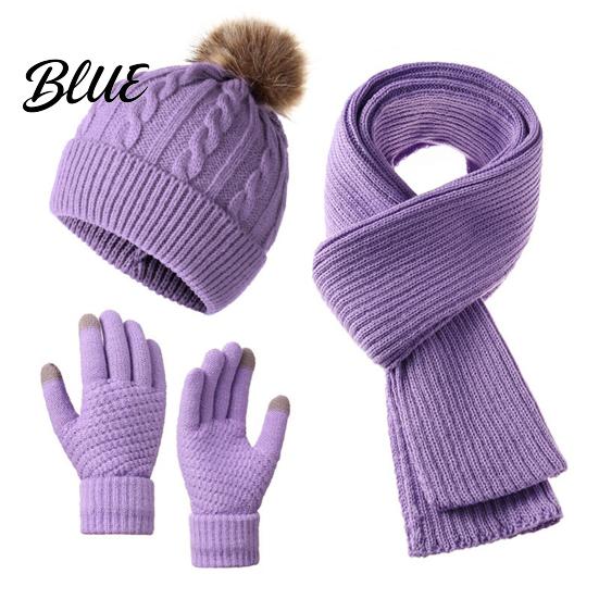 Comfortable Knit Beanies for Cold Seasons Winter Hat Scarf Gloves Set Knitted Pom Warm Thermal Soft Acrylic Weather Gear Gloves Solid Color