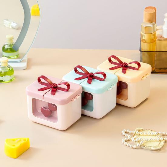 Yousheng Cute Lipstick Storage Box Small Makeup Case with Bowknot Lid Red Hearts 8 Slots Cosmetic Organizer for Lip Rouge Lip Balm Nail Polish