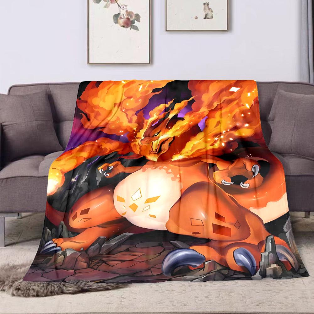Soft Fleece Blanket Pokemon Charizard Gigantamax Massive Orange Fire Dragon Giant Flames Rocks Purple Sky Anime Art Fans Gift
