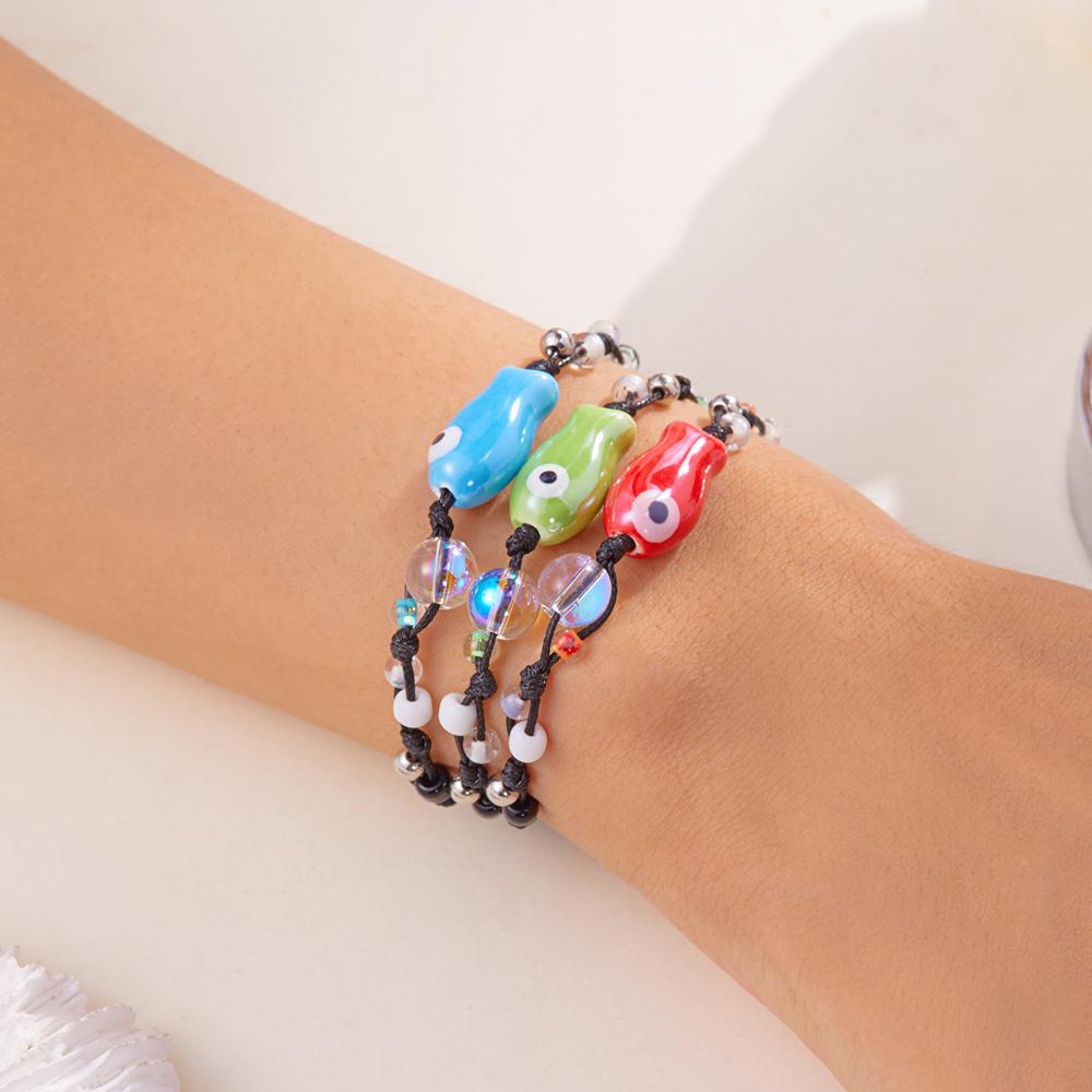 Colorful Ceramic Fish Beaded Bracelet For Women Unisex Handmade Braided Beads Bangle Bohemian Party Friendship Aesthetic Jewelry