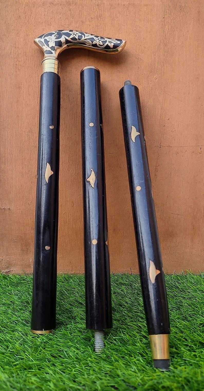 

Victorian wooden walking stick,Folding handle,Vintage Designer, Walking Stick, head cane,gift for father, Cane for men and women 36 37 inch золотой/чёрный