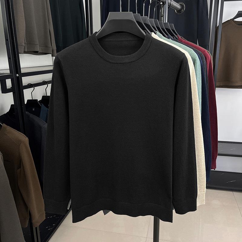 Men S Solid Color Round Neck Knit Sweater Autumn Base Top