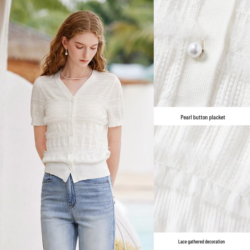 Women's Lyocell Lightweight V-Neck Knit Short-Sleeved Cardigan