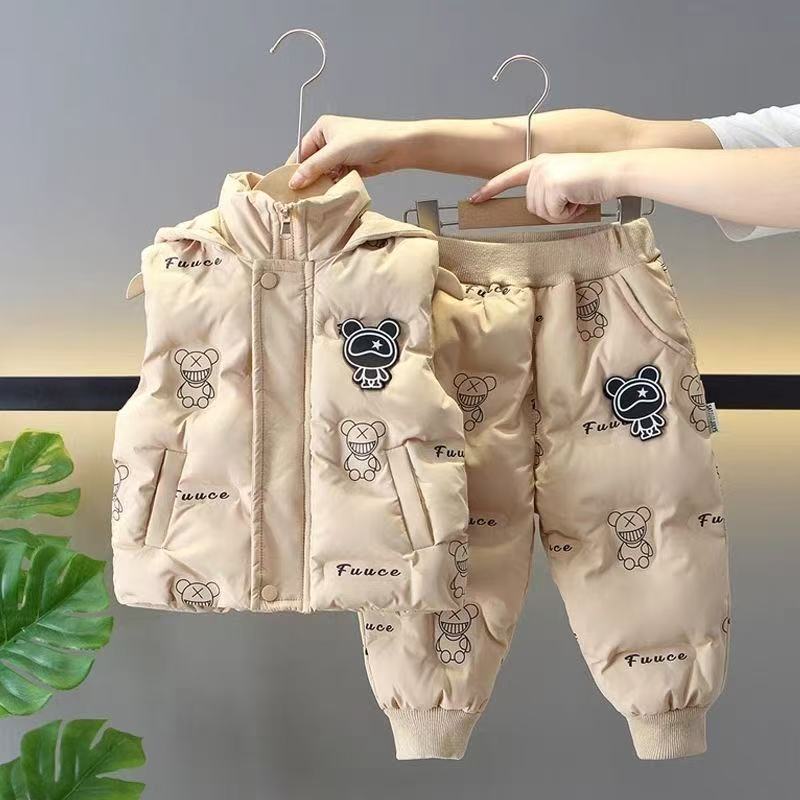 Boys and Girls Vest Set Winter Children's Cotton Vest Jacket and Warm Pants Thickened Two-Piece Kids Outfit