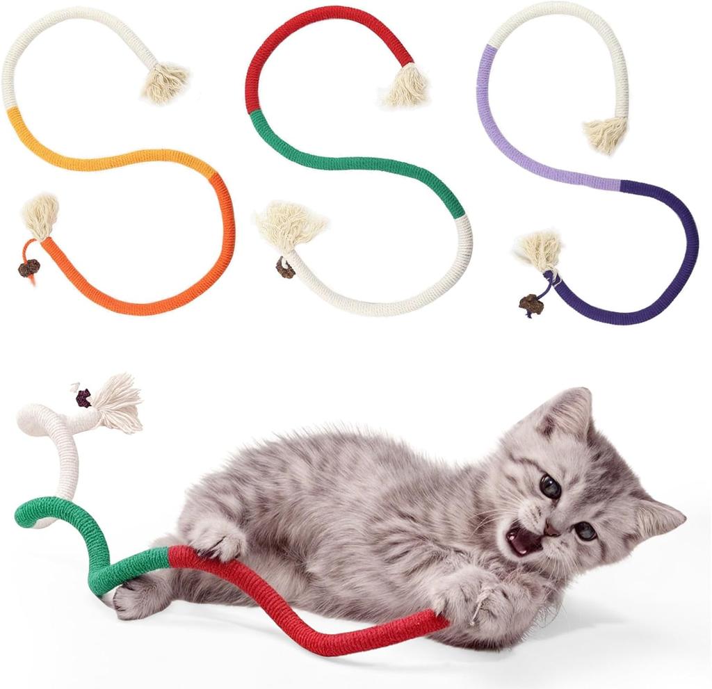 Cotton Cat Chew Toy for Teeth Cleaning, Catnip Rope Toys for Indoor Cats,Nibbling Exercise, Interactive Cat Nip Teething Toys