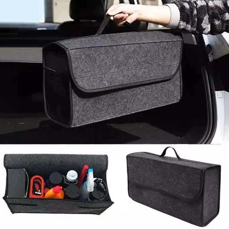 Foldable Premium Dark Gray Felt Storage Box Large Organizer Car Trunk Boot Auto Parts Anti Slip Home Office Durable Tool Box