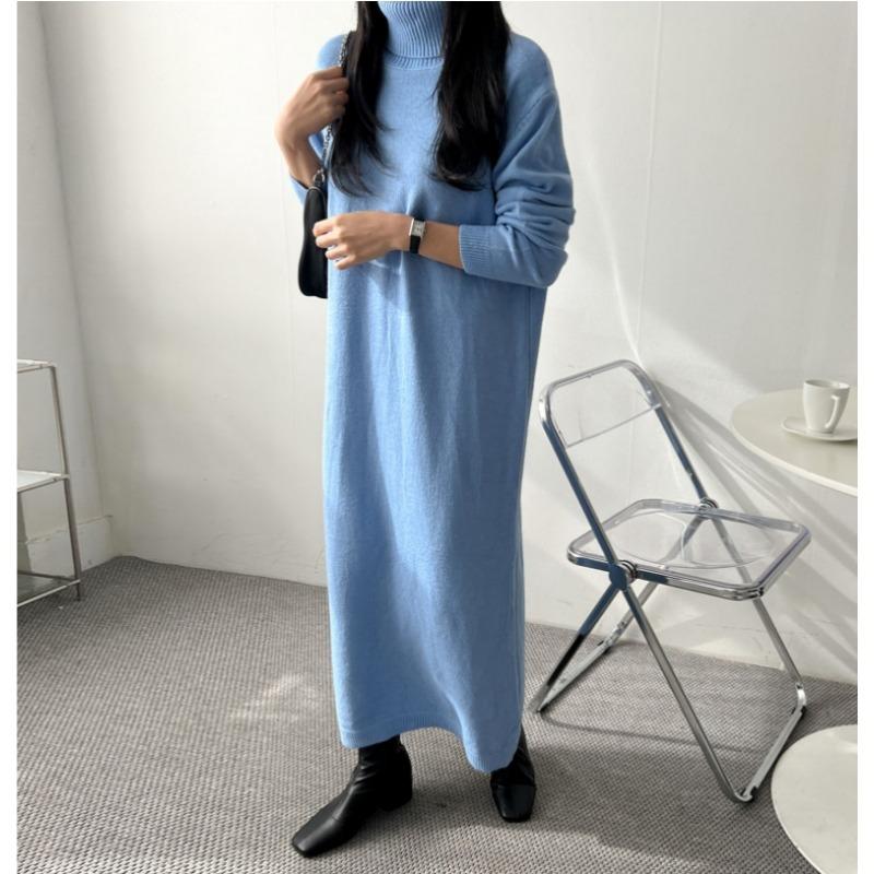 Autumn Long Sleeve Knitted Sweater Dress Women Elegant Winter Fashion Loose Knitwear Dress Female Simple Office Ladies Long Dresses Clothing 1328
