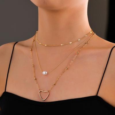 New Product, Pearl Love Pendant, Metal Women Stacked Wearing Multi-layer Necklace Temperament Long Necklace Batch