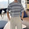 Korean Contrasting Colors T-shirts Summer Stylish Striped Round Neck Men's Casual Short Sleeve Basic Knitted Pullovers