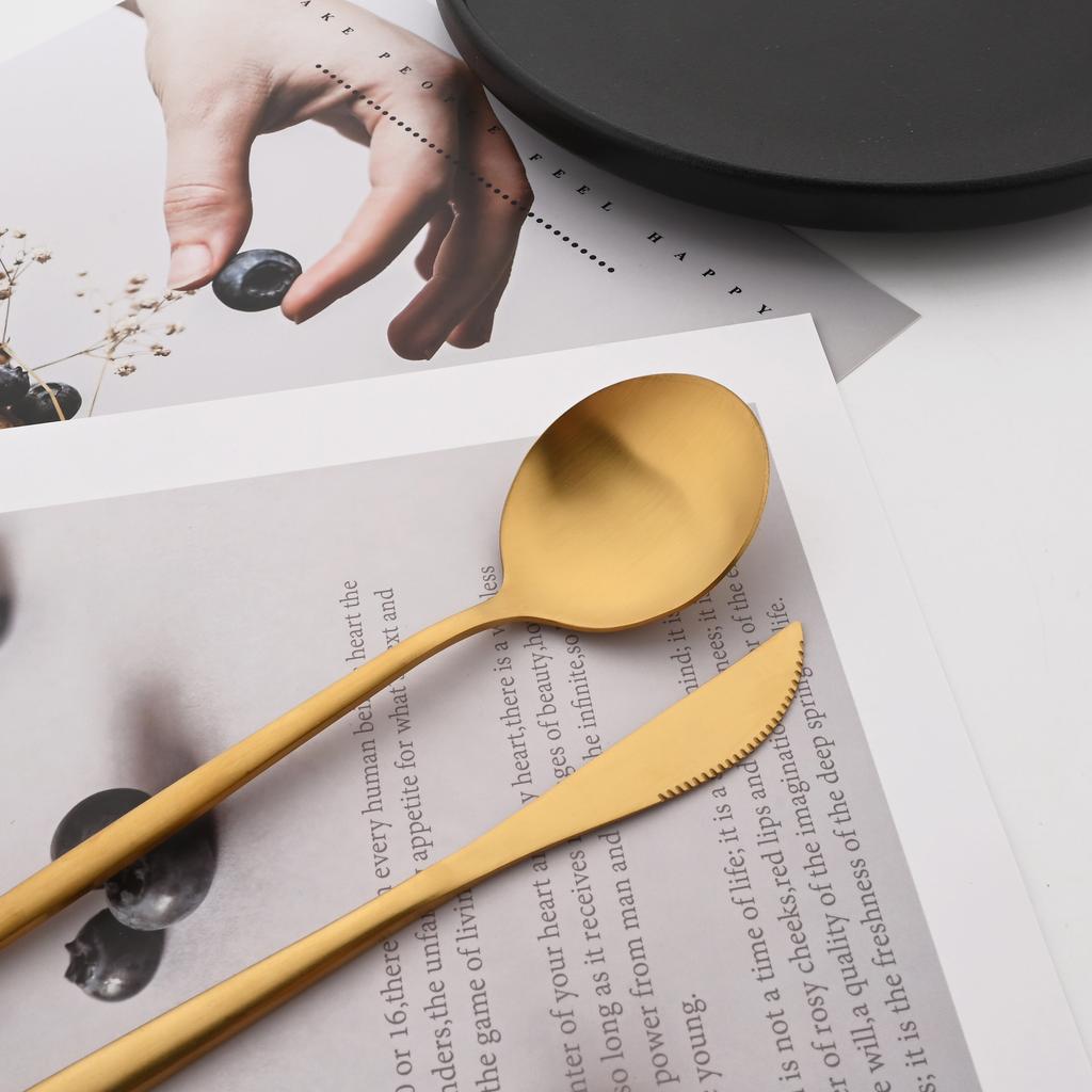 6/30Pcs Matte Gold Dinnerware Set Stainless Steel Dinner Knife Fork Spoon Cutlery Set Korean Kitchen Flatware Tableware Set