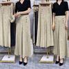 High End Fashion Long Skirt Pants Women's Tie Dye Print Button Patchwork Pockets High Waist Straight Wide Leg Pants