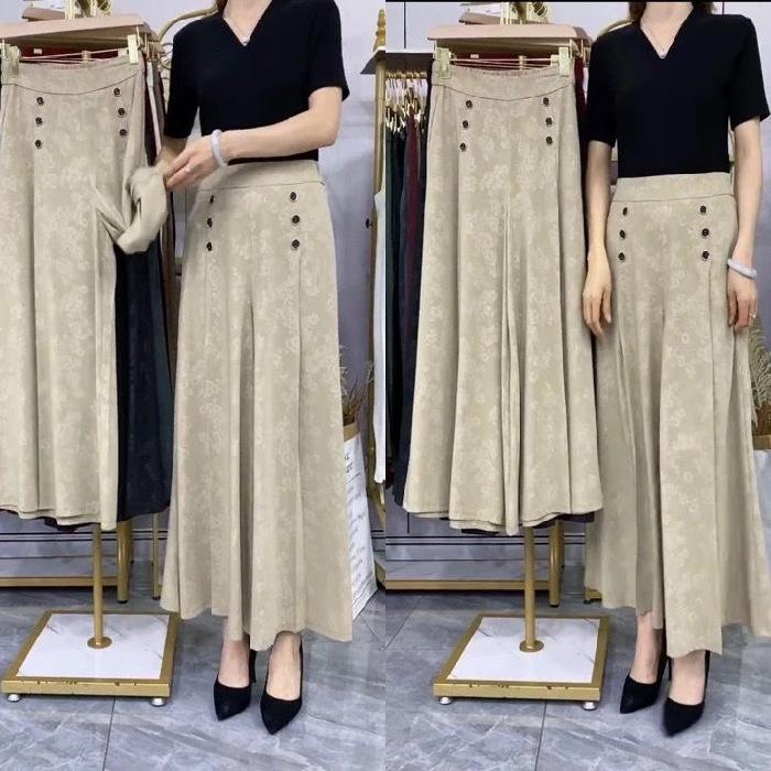

High End Fashion Long Skirt Pants Women s Tie Dye Print Button Patchwork Pockets High Waist Straight Wide Leg Pants 5XL