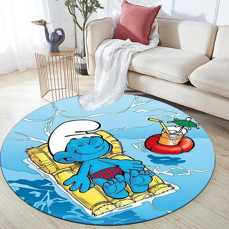 The Smurfs2 Round Area Rug,Carpet Rug for Living Room Bedroom Sofa Playroom Decor,Non-slip Floor Mat