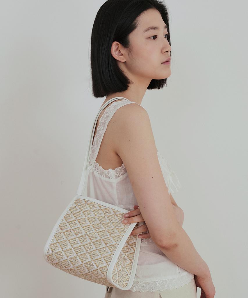 Kwani 26 Rattan Shoulder Tote White