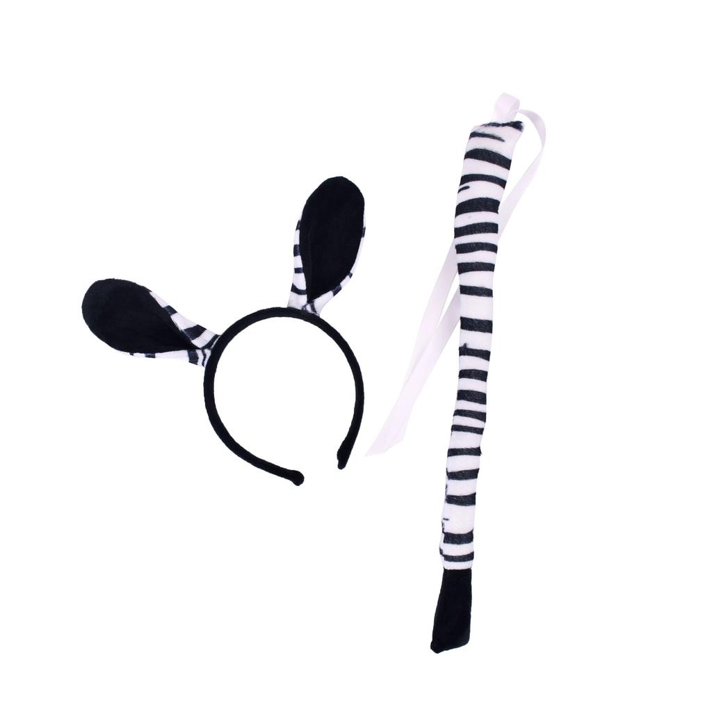 Ensemble de Serre-tête Animal de Fête de Festival Oreilles Girafe Zèbre Tigre Léopard avec Queue à Nouer Accessoire de Costume Cosplay Halloween