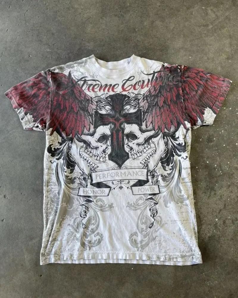 American Affliction T-shirt Men Y2K Street Vintage Fashion Casual Loose Tees Summer Clothes Loose Casual Cartoon Oversized Tops