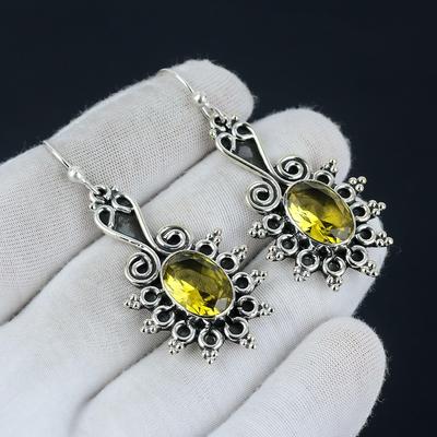 Citrine Gemstone Earring, Citrine Oval Gemstone Earring 925 Sterling Silver Earring, Citrine Birthstone Earring, Women's Earring Gifts