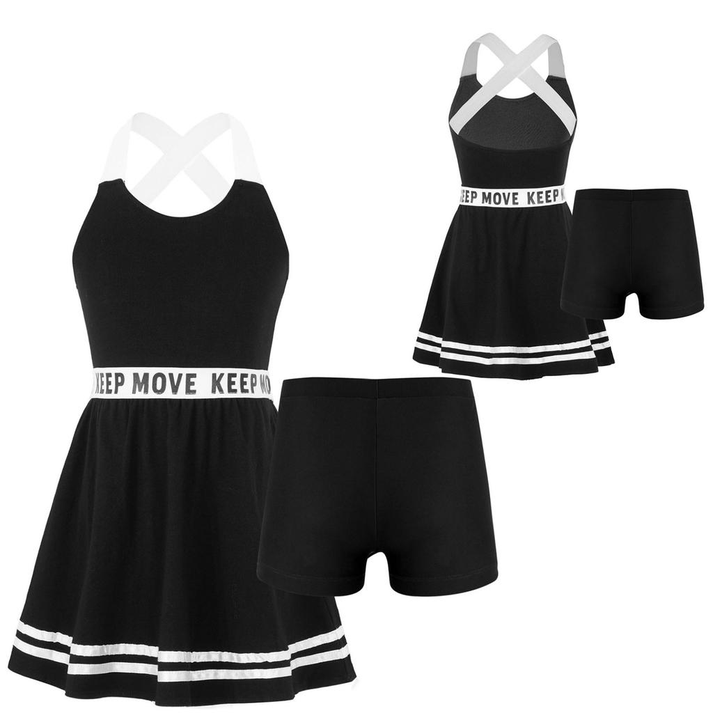 Kinderbekleidungsset, Tennisanzug, ärmelloses Tenniskleid mit Innenshorts, Mädchen-Tennissport-Trainings-Workout-Kleid-Outfits