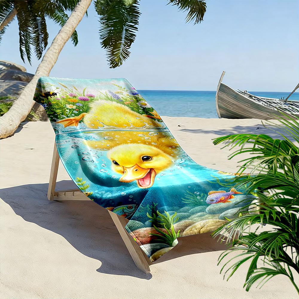 Sunny splashy duckling dive Print beach towel, quick drying, suitable for travel, outdoor sports, jogging, the beach and swimming, gift